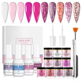 Saviland Dip Powder Nail Kit Starter - 10 Colors Dipping Powder with Base Top Coat Activator Brush Saver Dip Nail Kit System for French Nail Manicure Nail Art Essential Kit