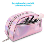 Gonex Small Makeup Bag for Purse Metallic Silver Cosmetics Bag PU Leather Travel Pouch for Women Girls Gifts Portable Water-Resistant Daily Storage Organzier, Pink
