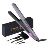 Professional Hair Irons 2 in 1 Ceramic Tourmaline Flat Iron Hair Straightener & Curler,Adjustable Temperature with Digital LED Display 200℉-450℉ , Dual Voltage, 1 Inch Wide,Auto Off, Grey.