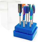 GreenLife Nail drill bits set 7pcs Long Tungsten Carbide Nail Drill Bits kit Remove Acrylic Poly Nail Gel Nail Polish 3/32" efile machine heads removing nail Cuticle Manicure Pedicure Colorful Rainbow
