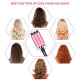 3 Barrel Curling Iron Hair Wand Temperature Adjustable with LCD Temp Display- 1 Inch Ceramic Tourmaline Hair Cr-imper Portable Hair Waver Fast Heating (Pink) (LCD Display)