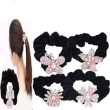 Hair Tie Rope Band Ring Crystal Beads Hair Scrunchies Crystal Rhinestone Flower Elastic Ponytail Holder for Women Girls Hair Accessories