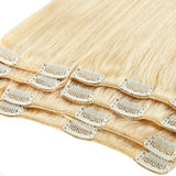16" Clip in Human Hair Extensions Double Weft Hair Extensions 8 Pieces 18 Clips Straight Hairpieces(Platinum Blonde)