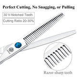 6 Inch Hair Thinning Scissors, 30 Teeth Thinning Shears for Women Texturizing Blending Shears with Engraved Ergonomic Offset Handle for Barber, Hairdresser, Men, Children, Kids