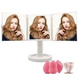 Makeup Mirror with Lights Vanity Mirror with 34 LED Lighted Mirror Touch Screen Dimming 360° Degree Rotation Cosmetic Mirror Dual Power Supply 3 Makeup Sponges 1 Makeup Sponge Holder