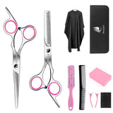 10 Pcs Hair Cutting Scissors/Shears Kit,Professional Haircut Scissor Set 6CR 660C Stainless Steel with Hair Razor Comb, Cape, Hairpin and Leather Bag for Women, Men, Kids, Pets