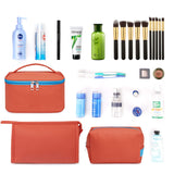 WANDF 3 Pieces Makeup Bag PU Leather Toiletry Bag Portable Cosmetic Pouch Water-resist Travel Organizer for Women (Red)