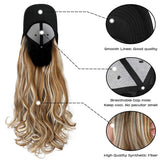 XBwig Baseball Cap Wigs Synthetic Long Curly Wavy Wig Hat With Hair Extensions Attached Hairpieces For Women Adjustable Black Caps With Magic Paste Ginger Brown Mix Bleach Blonde