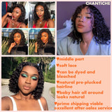 Curly Bob Lace Front Wigs Human Hair with Middle Part Deep Wave Short Bob Wigs for Black Women Soft Brazilian Remy 4X4 Lace Closure Wig 14 Inch