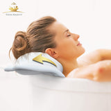 Premium Bathtub Pillow, Soft And Durable [10 Anti-Slip Suction Cups] Extra Cushioned Design Cradle Neck, Head And Shoulders Support, Bath Dry Fabric Provides Cooling Effect | With Machine Washable Bag