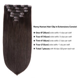 18" Remy Human Hair Clip in Extensions for Women Dark Brown(#2) 7 Pieces 120grams