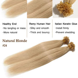 SEGO U Tip Hair Extensions Human Hair Pre Bonded Keratin Fushion Nail Tip Human Hair Extensions 100% Real Remy Hair Silky Straight 100 Strands/Pack 50g 24 Inch #24 Natural Blonde