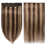 S-noilite Clip in Human Hair Extensions Balayage Clip in Hair Extensons 100% Real Human Hair One Piece/5 Clips 3/4 Full Head-Thicker Standard Weft 10 Inch/65g (#4/27 Medium Brown/Dark Blonde)