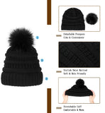 Qlenkay Beanie Hat Knit with Long Wavy Curly Hair Extensions Wig Dismountable Warm Knitted Pom Cap Attached 20inch Synthetic Hairpiece for Women Winter Light Chestnut Brown