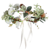 Folora Adjustable Flower Headband Natural Pine Cone Hair Wreath Floral Garland Crown Headpiece with Ribbon for Wedding Ceremony Party Festival (190711O)