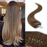 SEGO Micro Ring Loop Hair Extensions Human Hair Micro Beads Links Remy Hair Extension Cold Fusion Nano Ring Tipped Silky Straight Real Hair Extension 100 Strands 50g 22inch 06# Light brown