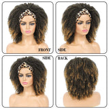 Headband Wig for Black Women Short Curly Afro Wigs Head Wrap Wig 2 in 1 Afro Synthetic Curly Wigs with Headband Leopard Headwrap Wigs Synthetic Hair Mixed Honey Blonde T27 Kinky Curly Scarf Wigs