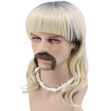 Blonde Tiger King Joe Exotic Wig for Men Costume Set (6 Earrings - Mustache - Choker - Wig) (Wig + White Choker)