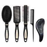 5 Pieces Hair Brush Set Detangling Brush Paddle Brush Round Hair Brush Tail Comb Wet Dry Brush for Women Men Hair Styling (Black)