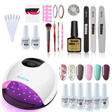 Vishine LED UV Gel Nail Lamp Set - 72W Gel Nail Dryer - Professional Curing Light 6 Gel Polish Base Top Coat Full Manicure Tools Deluxe Starter Kit #03