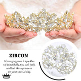 Feality Wedding Crowns and Tiaras Crystal Bride Bridal Queen Crown Princess Tiara Hair Accessories for Women and Girls (Gold)