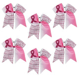 Subesty 7" Large Breast Cancer Awareness Girls Cheerleader Hair Bow Elastic Ponytail Holder For Girls Women Set Of 6