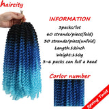 12 Inch Spring Twist Hair 3 Pack Ombre Colors Crochet Braiding Hair Bomb Twist Crochet Braids Kanekalon Synthetic Hair Extensions (Black Sky Blue)