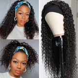 HeadBand Wig Curly Human Hair Wig for Black Women Deep Wave Machine Made Wigs Natural Color None Lace Front Wigs 150% Density 16 Inch