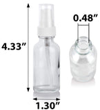 1 oz / 30 ml Clear Glass Boston Round White Treatment Pump Bottle (12 Pack) + Funnel for Cosmetics, serums, Essential Oils, Aromatherapy, Food Grade, bpa Free