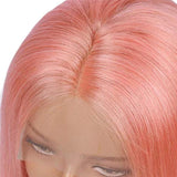 Short Straight Human Hair Bob Wigs T Part Short Straight Blunt Cut Peach Pink 180% Density 13x4x1 Lace Frontal Glueless Straight Wig for Black Women Pre Plucked 10 Inch