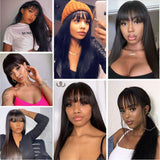 Ice Pear Hair Straight Human Hair Wigs with Bangs 150% Density Virgin Brazilian None Lace Front Wigs Human Hair Glueless Machine Made Wigs for Black Women (18 Inch, straight wig)