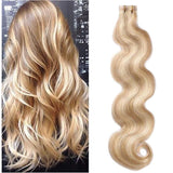 100% Real Tape in Extensions Human Hair 18 Inch Balayage #12 Blonde Highlight with 613 Blonde Skin Weft Hair Extensions Tape in Human Hair 20pcs 40g/pack