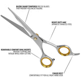 SHARF Professional 6.5’’ Straight Barber Scissors: Sharp 440c Japanese Stainless Steel Hair Cutting Shears For Men & Women| Gold Touch Series Clipping Scissors w/Easy Grip Handles