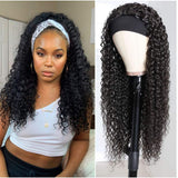 Deep Wave Headband Wigs Human Hair For Black Women Brazilian Virgin Hair Deep Curly Human Hair Headband Wig Glueless None Lace Frot Wigs 150% Density 16 Inch