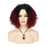 Sallcks Short Afro Wigs for Black Women Wine Red Curly Kinky Fluffy Dark Roots Wig Halloween Cosplay Custome Synthetic Full Wig