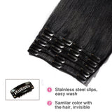 Clip in 100% Remy Human Hair Extensions Grade 7A Quality Full Head 8pcs 18clips Long Soft Silky Straight for Women Fashion 19"/19 inch 100g , #1 Jet Black