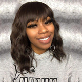 Bob Curly Wig Synthetic Short Black Wig with Bangs Natural Looking Heat Resistant Fiber Hair for Women (Brown)