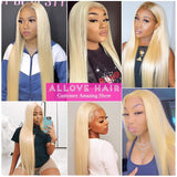 Allove 613 Blonde Lace Front Wig Human Hair Pre Plucked Bleached Hair Knots 16inch T Part Straight Lace Front Wigs with Baby Hair 130% Density 10a Middle Part Brazilian Human Hair Wigs for Black Women