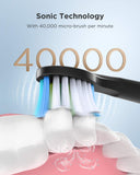 Electric Toothbrush, Fairywill Sonic Toothbrush for Adults with 8 Dupont Bursh Heads, Ultra Cleaning with 40,000 VPM 5 Modes 2 Hours Charging for 30 Days Use, E11 Black Rechargeable Power Toothbrush