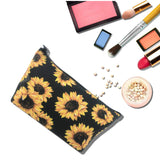 Sunflower Floral Roomy Cosmetic Bag Waterproof Travel Makeup Toiletry Pouch Small Accessories Organizer with Zipper for Teens Girls Purse