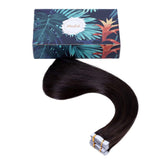 Maxfull Darkest Brown Tape In Remy Hair Extensions, Silicon Glue In Semi-permanent Hair Extensions, 20pcs, 14inch, 50g