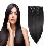 22 Inch Clip In Human Hair Extensions 100g, Remy Human Hair Double Weft, 7 Pieces/lot with 16Clips, Natural Off black (Clip In 22" - #1B, 100g)