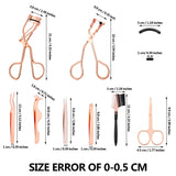 48 Pieces Eyelash Curler Makeup Tools Set, include Mini Eyelash Curler Kit, Eyebrow and Eyelash Extension Tweezers, Eyelash Eyebrow Brush Comb and Eyelashes Scissors, Silicone Refill Pads (Rose Gold)