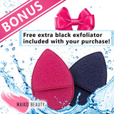 Expanding Facial Exfoliator by Maiko Beauty | Premium Reusable Exfoliation Sponge For Face | Set of 2 | Gentle Exfoliating Finger Mitt Glove | Daily Cleansing Dead Skin Buffing Brush For Shower | Remo