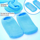 Moisturizing Skin Softening Spa Socks and Gloves with Essential Oil Infused Gel for Dry Cracked Feet and Hands Repair by JERN (1 Pair Spa Socks + 1 Pair Spa Gloves) (Blue)