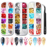 Nail Glitter Sequins, Butterfly Flame Circle Holographic Glitter Nail Art Sequins Iridescent Sparkle Thin Paillette Flakes for Nail Art Decoration