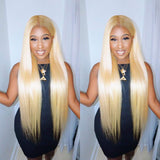 Allove 613 Blonde Lace Front Wig Human Hair Pre Plucked Bleached Hair Knots 16inch T Part Straight Lace Front Wigs with Baby Hair 130% Density 10a Middle Part Brazilian Human Hair Wigs for Black Women