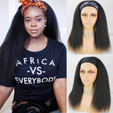 Kinky Straight Headband Wigs Italian Yaki Human Hair Wig for Black Women Easy to Wear Wig with Black Headband 150 Density #NC 18inches