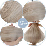 LaaVoo Human Hair Extensions Clip in Platinum Blonde Clip Hair Extensions 14" 7pcs 120g Balayage Color Ash Blonde Fading to Platinum Blonde Double Weft Full Head Clip in Blonde Extensions