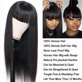 Straight Human Hair Wigs with Bangs None Lace Front Human Hair Wigs 150% Density Human Hair None Lace Front Straight Wigs with Bangs Natural Color Glueless Machine Made Wigs for Black Women